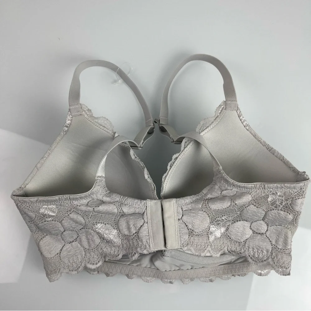 Aerie Bra‎ Racerback 2-1 Convertible Silver Gray Lace Floral Padded Underwire - Picture 2 of 9